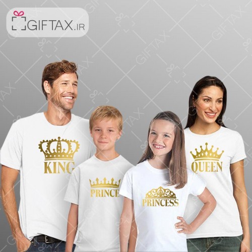 تیشرت ست خانوادگی چهار نفره    با طرح کینگ کویین پرنس پرنسس طرح شماره 9 خرید از سایت گیفتکس 